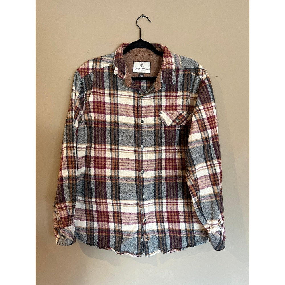 Legendary Whitetails Mens Buck Camp Flannel Shirt Plaid Burgundy Grey Large